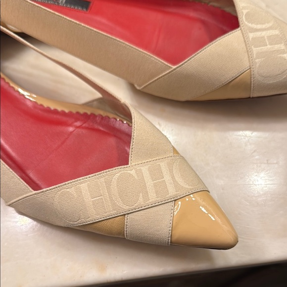 Carolina Herrera Cream and Red Heels with Pointed Toe - Picture 1 of 6